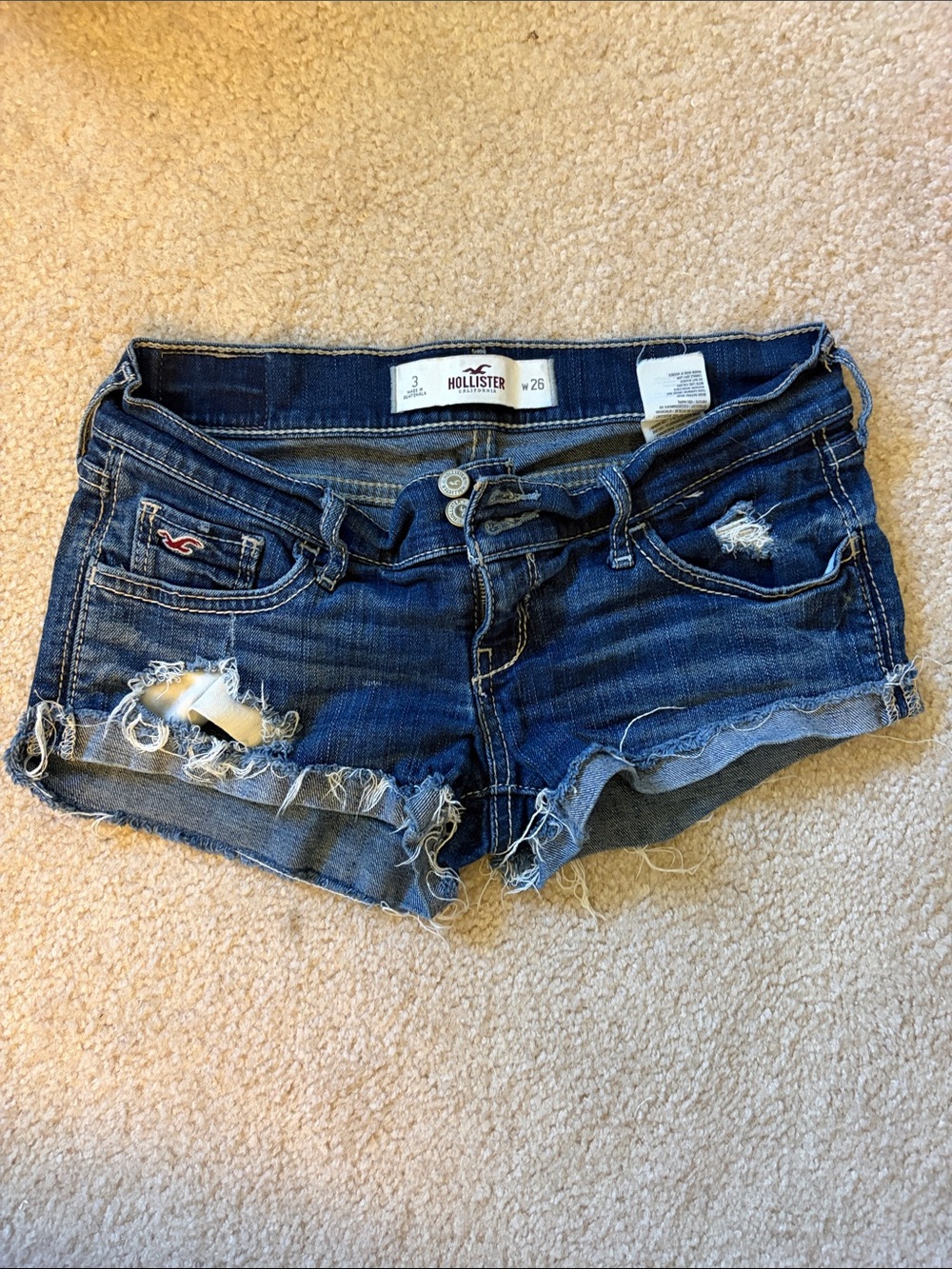 Hollister Women's Dark Indigo Ripped Denim Cutoff Shorts